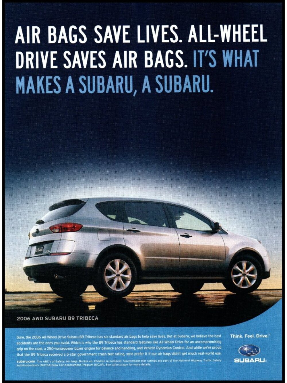 2006 Subaru B9 Tribeca AWD Vintage Print Ad SUV Safety Man Cave Wall Art